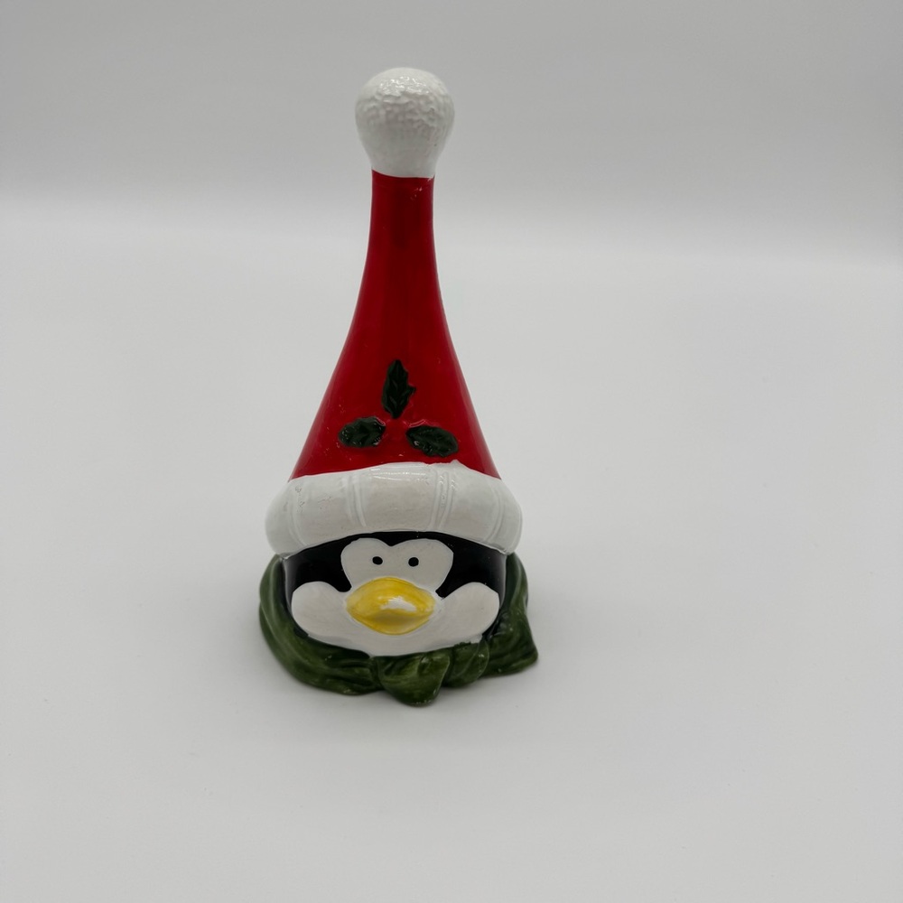 Festive Penguin with Red Hat Ceramic Bell  6.5"
